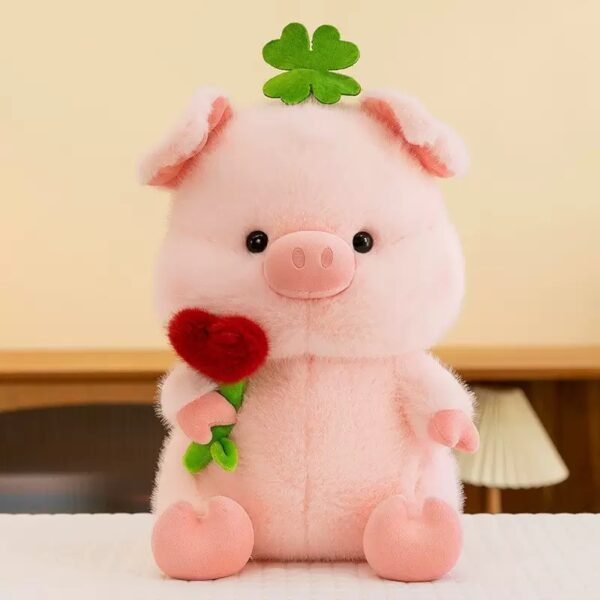CHANCHO CON ROSA EN FORMA DE CORAZON 33CM FUNDA