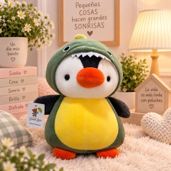 PINGUINO DIZFRAZADO DE DINO 25CM